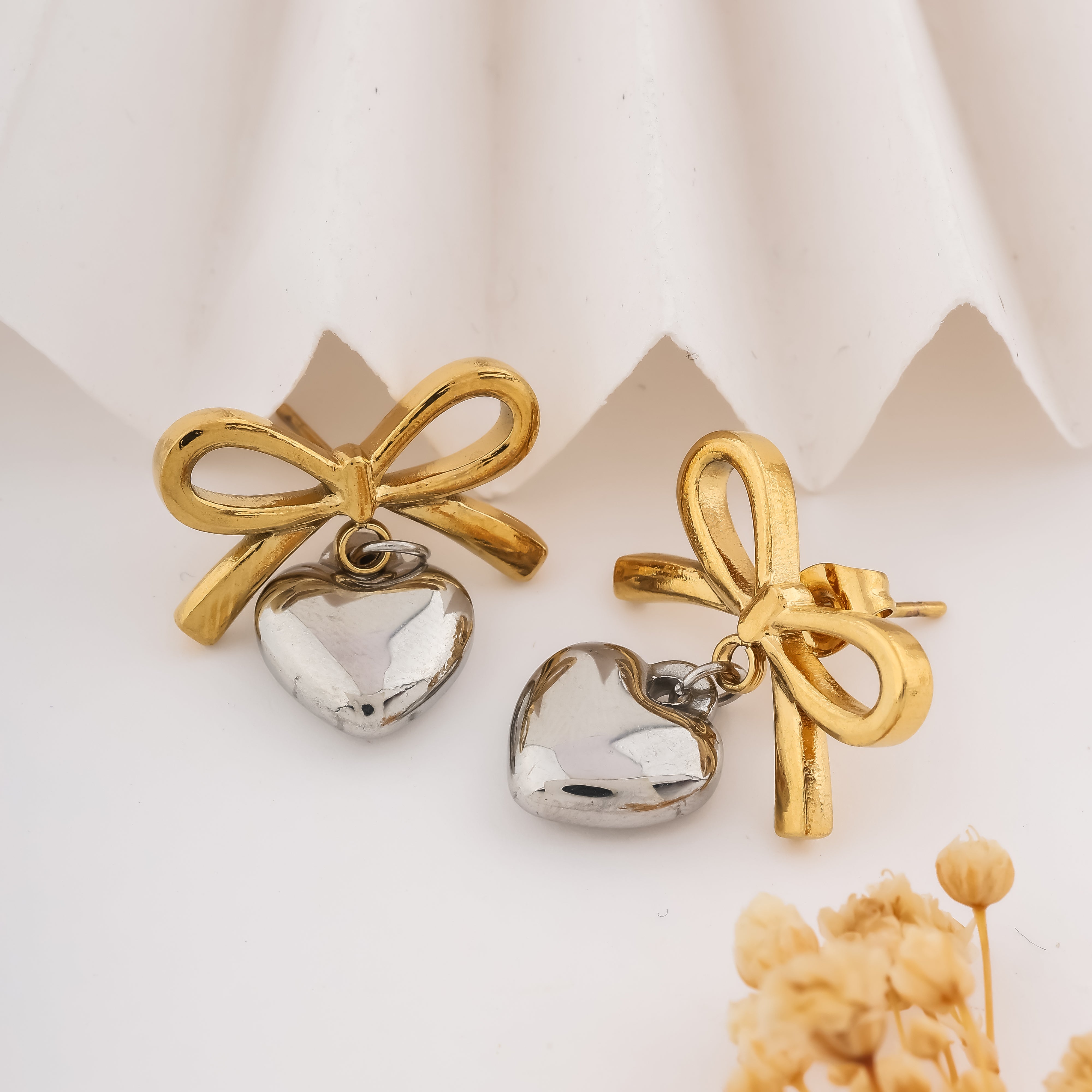 Heart Shape Bow Knot Drop Earrings