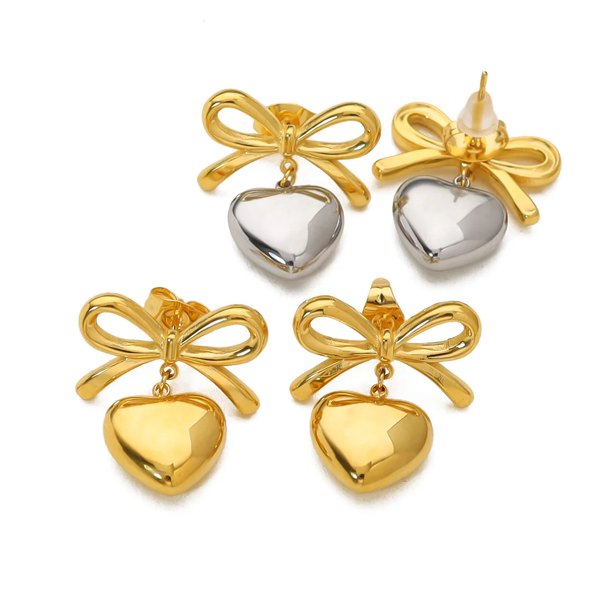 Heart Shape Bow Knot Drop Earrings
